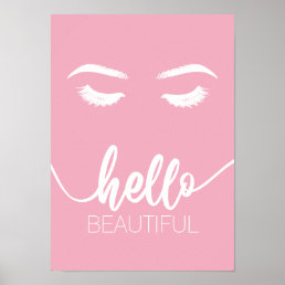 Hello Beautiful Modern Pink Lashes Beauty Salon Poster
