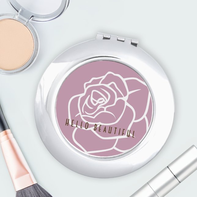 Hello Beautiful - Modern Pink Rose Compact Mirror (Creator Uploaded)
