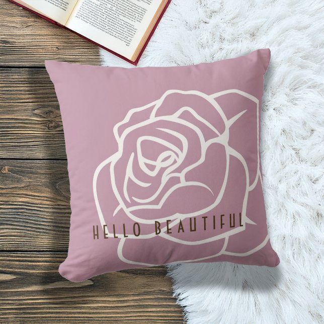 Hello Beautiful - Modern Pink Rose Throw Pillow (Creator Uploaded)