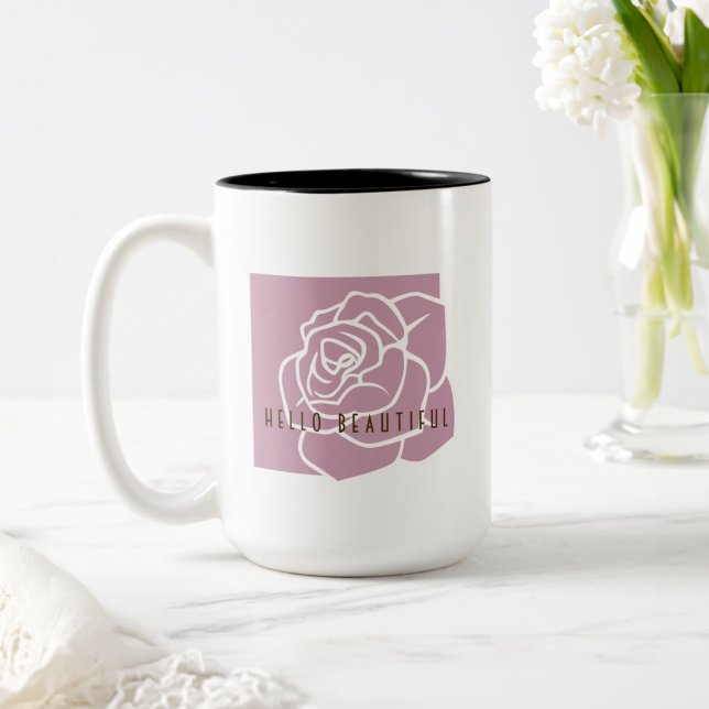 Hello Beautiful - Modern Pink Rose Two-Tone Coffee Mug (Creator Uploaded)