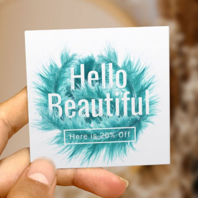 Hello Beautiful Modern Teal Feather Salon Referral Card (Creator Uploaded)