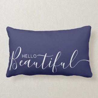Hello Beautiful Navy Blue White Minimalist  Lumbar Pillow