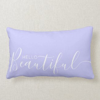 Hello Beautiful Periwinkle White Minimalist  Lumbar Pillow