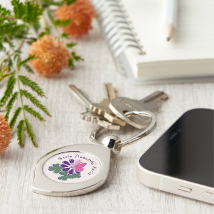 Hello Beautiful Pink Butterfly on Purple Flower Keychain