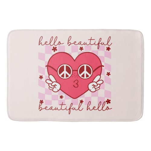 Hello Beautiful Pink Heart Bath Mat