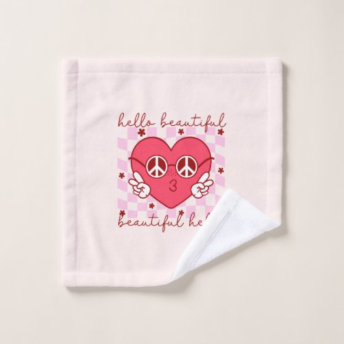 Hello Beautiful Pink Heart Bath Towel Set