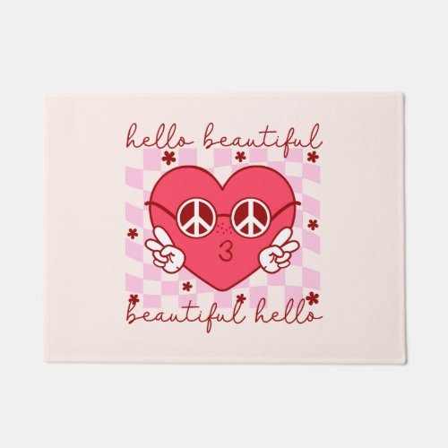 Hello Beautiful Pink Heart Doormat