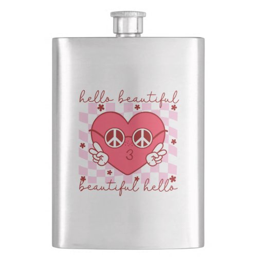 Hello Beautiful Pink Heart Flask