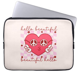 Hello Beautiful Pink Heart Laptop Sleeve