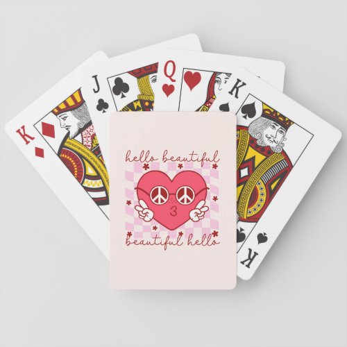 Hello Beautiful Pink Heart Playing Cards