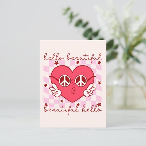 Hello Beautiful Pink Heart Postcard