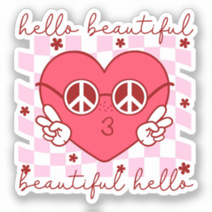 Hello Beautiful Pink Heart Sticker