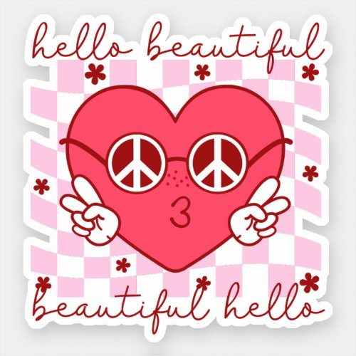 Hello Beautiful Pink Heart Sticker