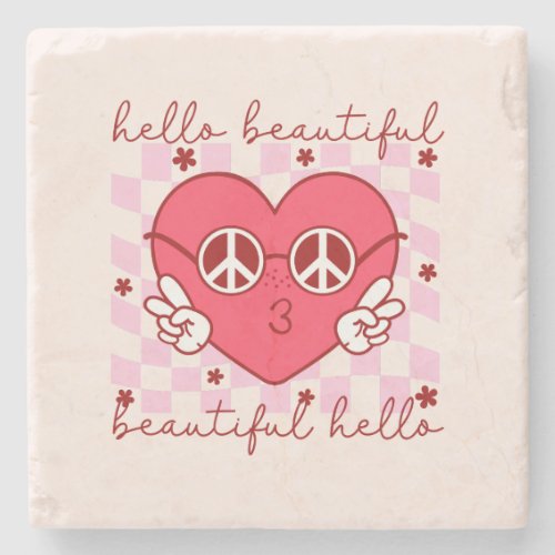 Hello Beautiful Pink Heart Stone Coaster