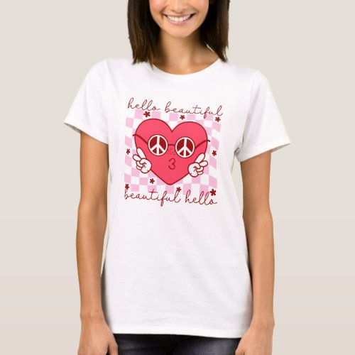 Hello Beautiful Pink Heart T_Shirt