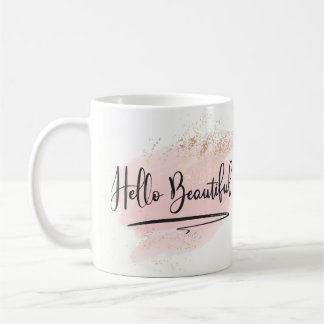 Hello Beautiful Pink Watercolor Mug