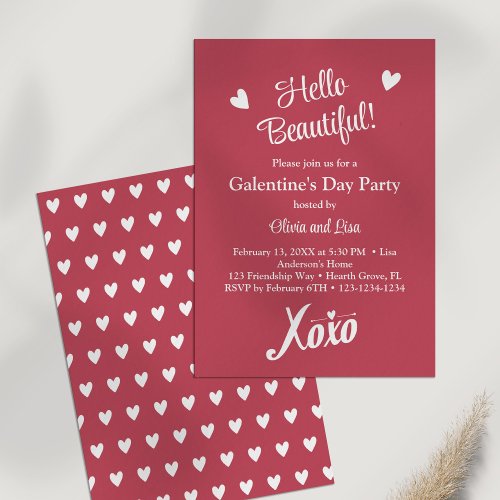 Hello Beautiful Pink XOXO Galentines Day Party Invitation