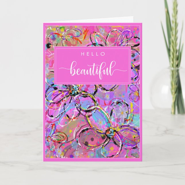 Hello Beautiful Pretty Pink Birthday Card (Front)