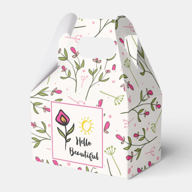 Hello Beautiful Pretty Pink Orange Wildlflower Favor Boxes (Front Side)