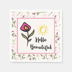 Hello Beautiful Pretty Pink Orange Wildlflower Paper Napkins