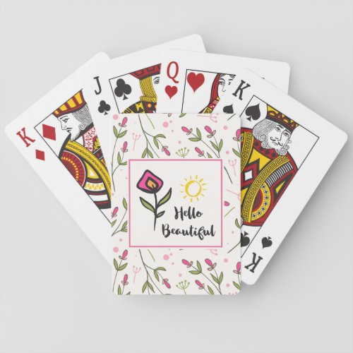 Hello Beautiful Pretty Pink Orange Wildlflower Playing Cards
