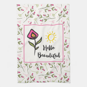 Hello Beautiful Pretty Pink Orange Wildlflower Towel