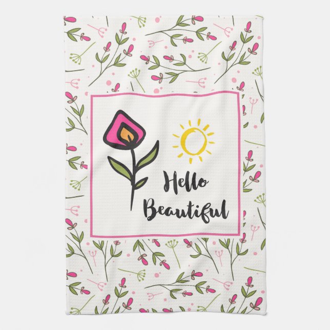 Hello Beautiful Pretty Pink Orange Wildlflower Towel (Vertical)