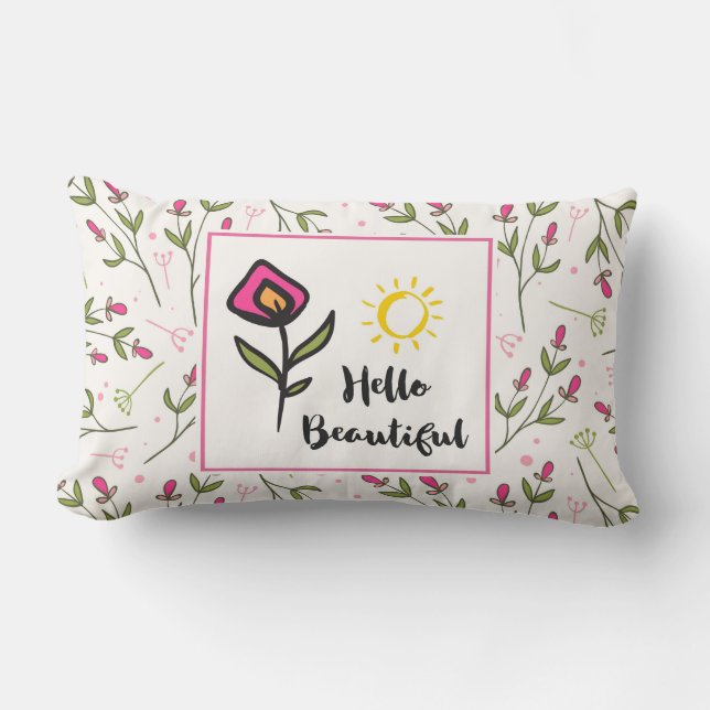 Hello Beautiful Pretty Wildlflowers and Sun Lumbar Pillow (Front)