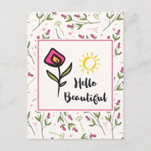 Hello Beautiful Pretty Wildlflowers and Sun Postcard