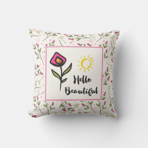 Hello Beautiful Pretty Wildlflowers and Sun Throw Pillow