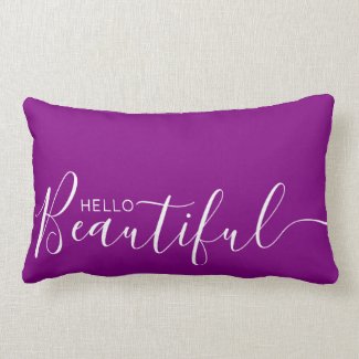 Hello Beautiful Purple White Minimalist  Lumbar Pillow