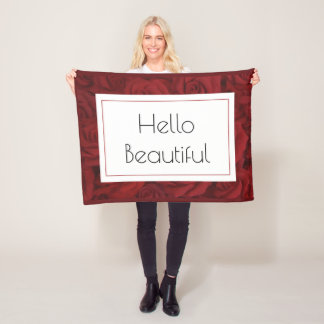"Hello Beautiful" Red Rose Fleece Blanket