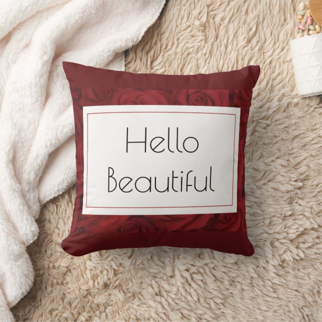 "Hello Beautiful" Red Rose  Throw Pillow (Blanket)