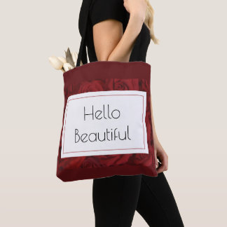 "Hello Beautiful" Red Rose Tote Bag