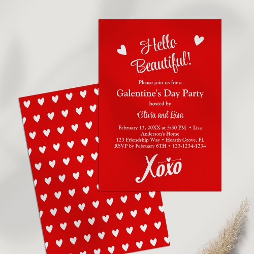 Hello Beautiful Red XOXO Galentines Day Party Invitation