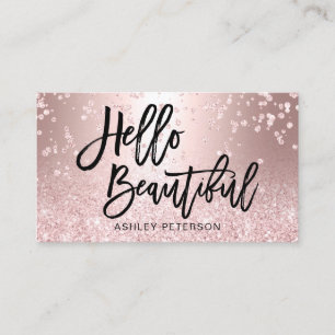 Hello beautiful rose gold glitter metal confetti business card