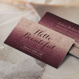 Hello Beautiful Rose Gold Ombre Salon Referral Card