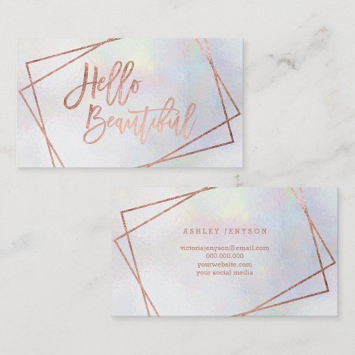Hello beautiful rose gold script geometric pearl business card | Zazzle