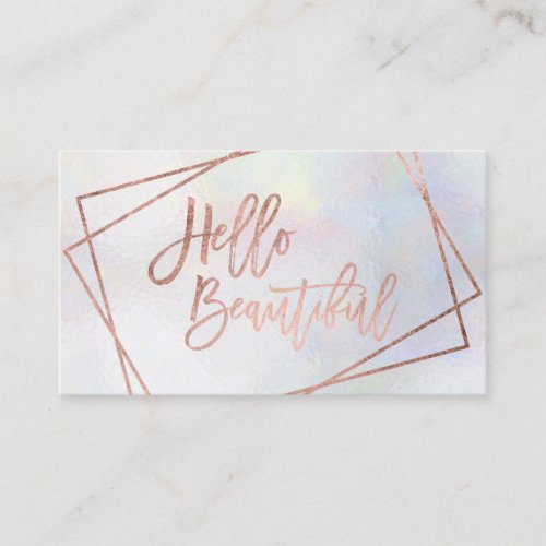 Hello beautiful rose gold script geometric pearl business card