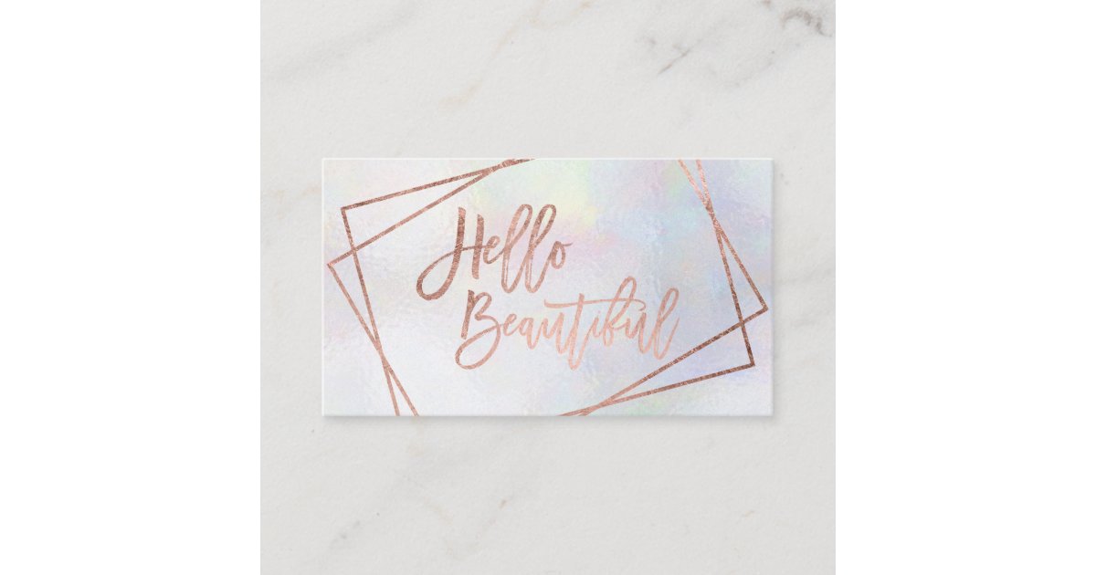 Hello beautiful rose gold script geometric pearl business card | Zazzle
