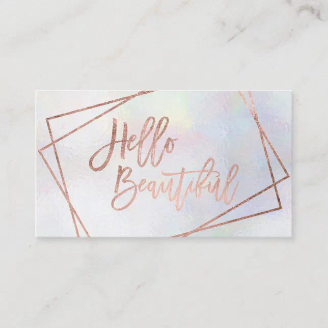 Hello beautiful rose gold script geometric pearl business card | Zazzle