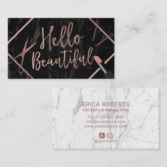 Hello Beautiful Rose Gold Script Marble Salon Business Card | Zazzle.com