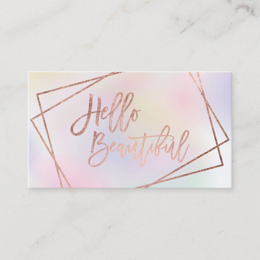 Hello beautiful rose gold script pearl nacre business card | Zazzle