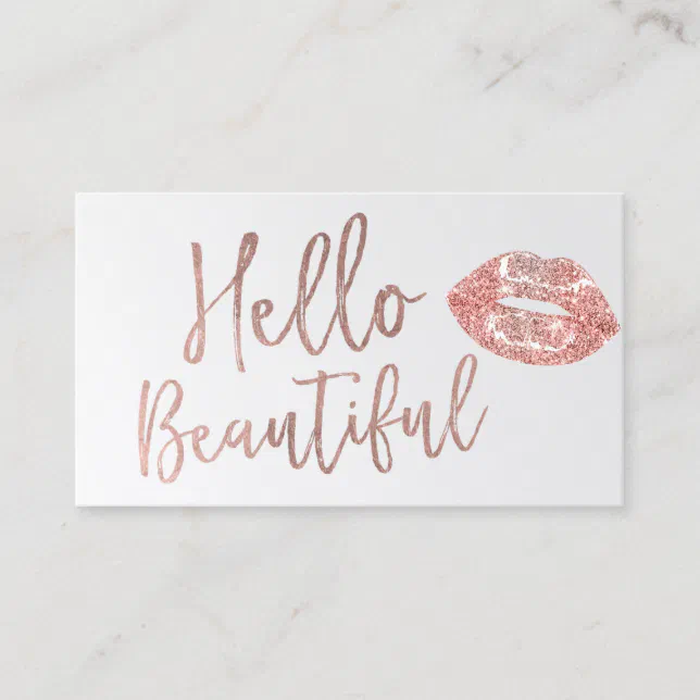 Hello Beautiful Rose Gold Typography Makeup Artist Business Card | Zazzle