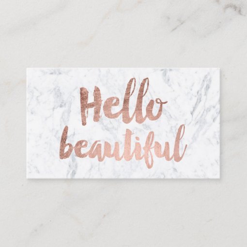Hello beautiful rose gold typography white marble business card | Zazzle