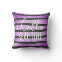 Hello Beautiful Script Purple Watercolor Stripes