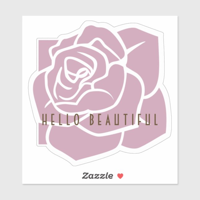 Hello Beautiful - Simple Modern Floral Pink Rose  Sticker (Sheet)