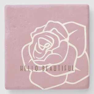 Hello Beautiful - Simple Modern Pink Rose Stone Coaster