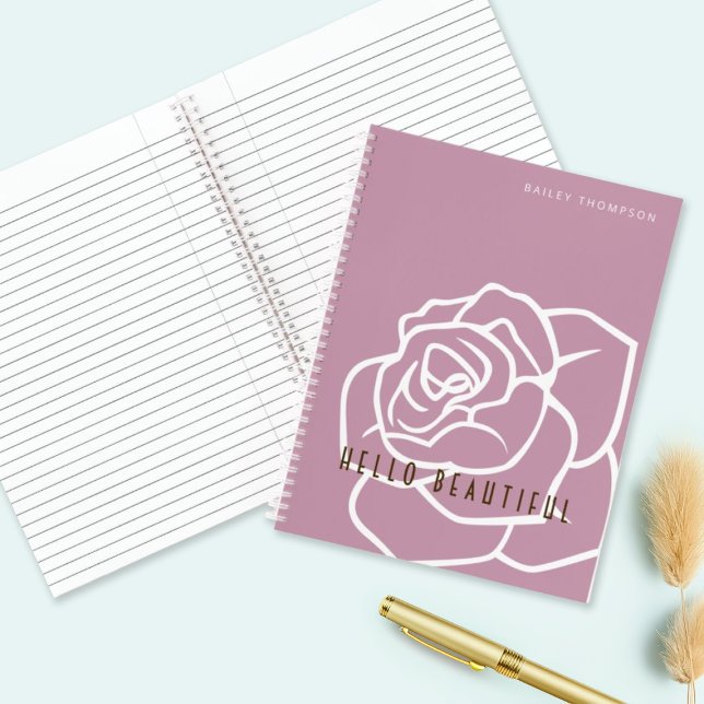 Hello Beautiful -  Stylish Modern Pink Rose Notebook (Creator Uploaded)