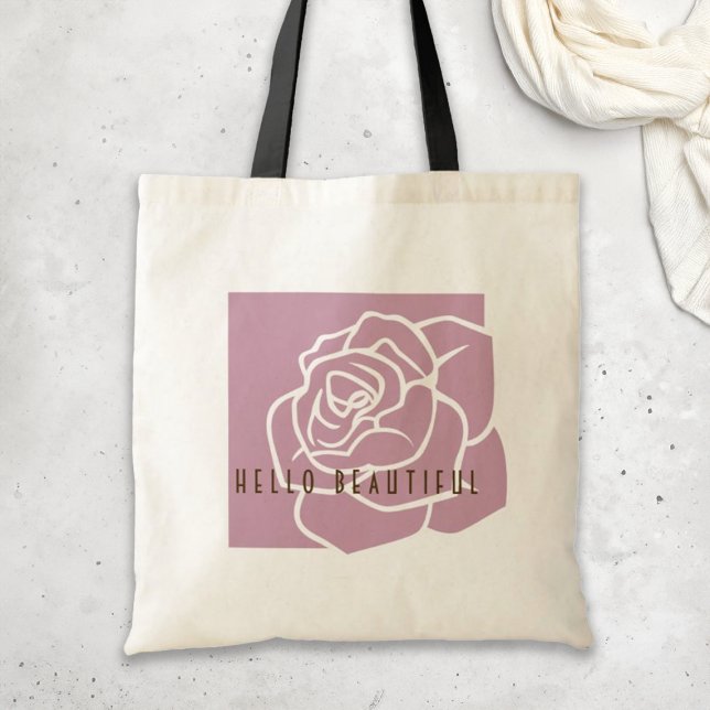 Hello Beautiful - Stylish Modern Pink Rose Tote Bag (Creator Uploaded)